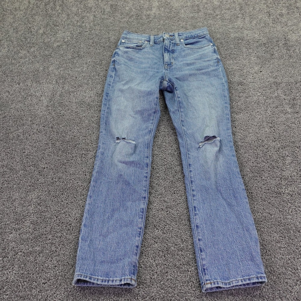 Madewell The High Rise Slim Boyjean Womens 24P Blue Denim Distressed Petite Jean
